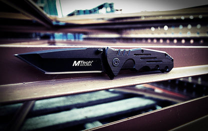 MTech USA MT-378 Folding Tactical Knife, Tanto Blade, Black Steel Handle, 4-1/2-Inch Closed