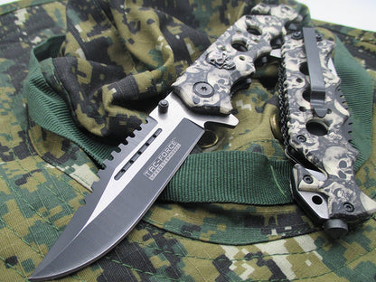 Tac-Force Assisted Opening Linerlock w/ Skull Design A/O Speed Rescue Glass Breaker Knife