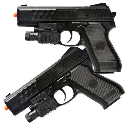 2 NEW SPRING AIRSOFT PISTOLS HAND GUN w/ LASER & LED FLASHLIGHT & 6MM BB BBs