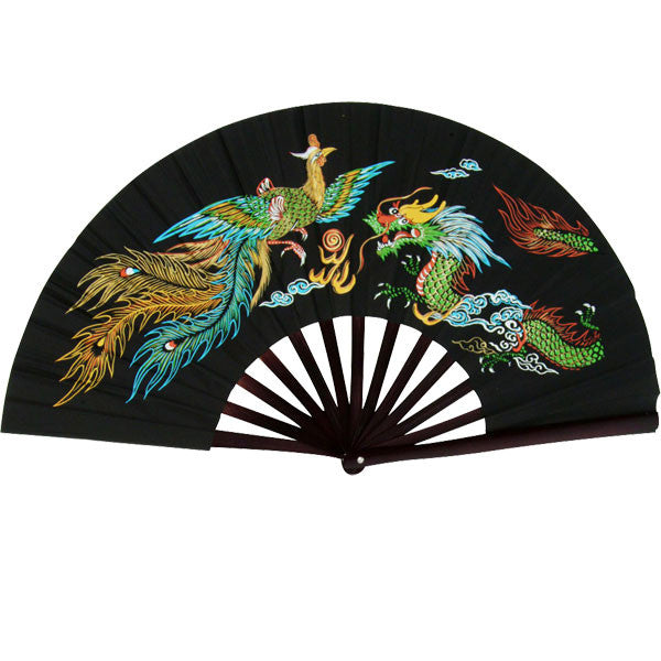 Dragon & Phoenix. Black Bamboo Fan - SparringGearSet.com