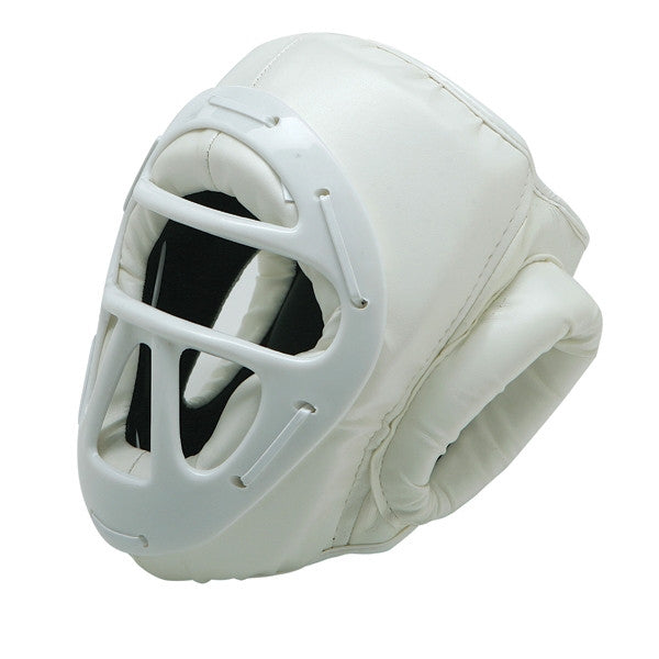 Vinyl Head Gear with Cage, White - SparringGearSet.com - 1