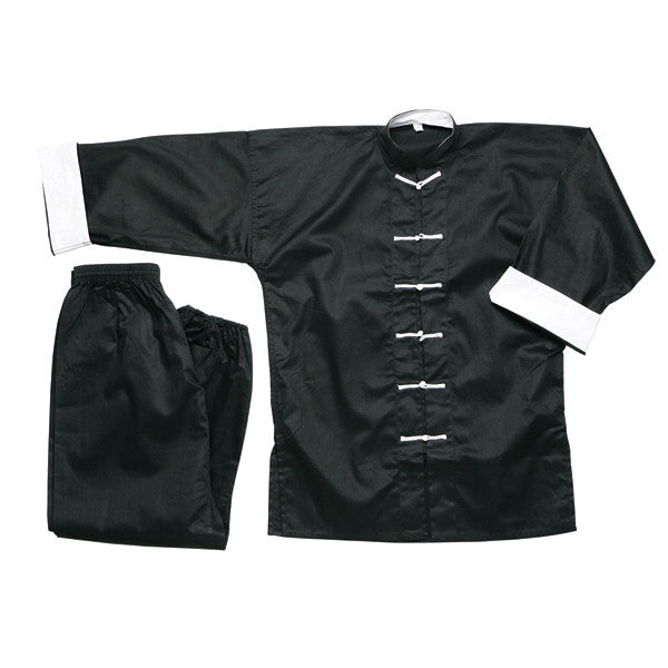 White Button Kung Fu Uniform, Black - SparringGearSet.com - 1