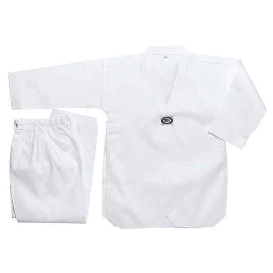 Deluxe Taekwondo Uniform (Ribbed) - White V-Neck - SparringGearSet.com - 1