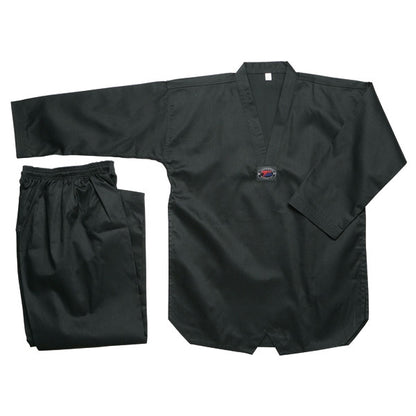Color Ribbed Taekwondo Uniform - Black - SparringGearSet.com - 1