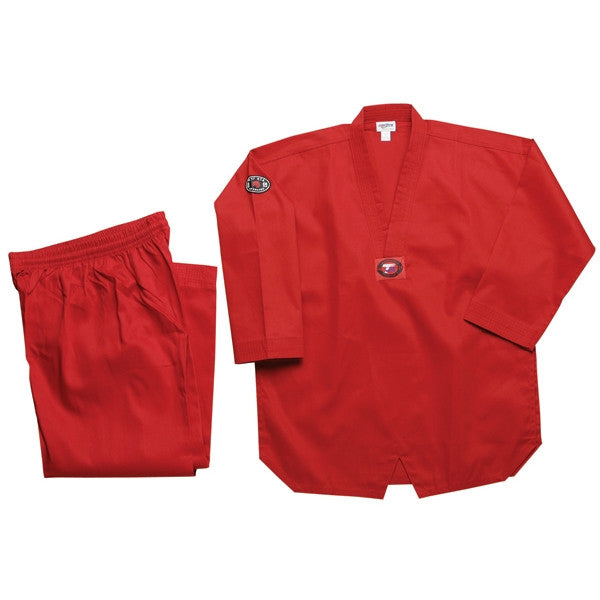 Color Ribbed Taekwondo Uniform - Red - SparringGearSet.com - 1