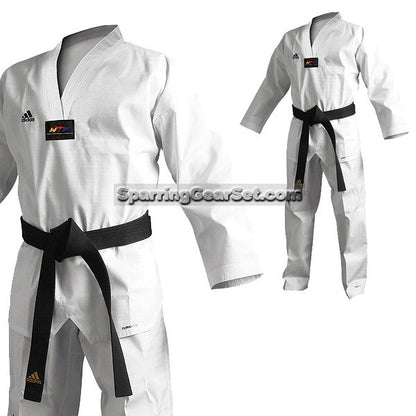 Adidas Adichamp 3 TKD Uniform, White Lapel - SparringGearSet.com - 1