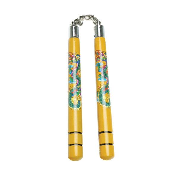 Wooden Nunchaku with Dragon and Striped Handle - SparringGearSet.com