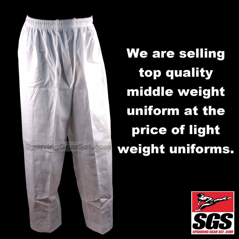 Middleweight Pants Poly/Cotton (Karate and Taekwondo) - White, 7 oz - SparringGearSet.com - 2