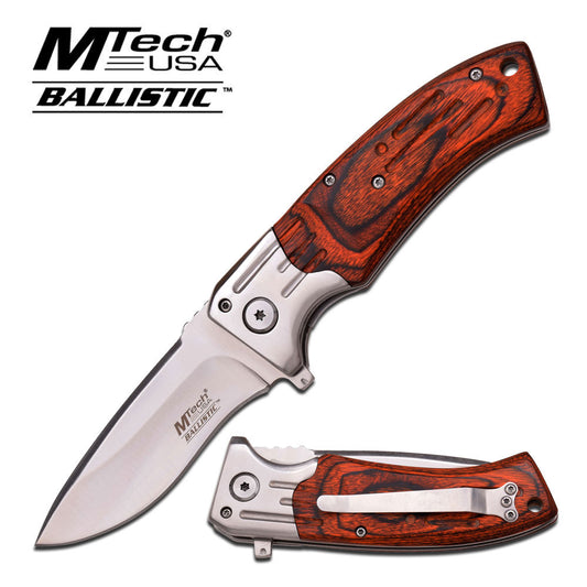 Mtech Ballistic Red Pakkawood Folding Blade Pocket Knife