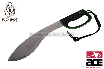 21" Kukri Machete Chrome Blade Hunting Knife With ABS Green And Black Handle With Black Paracord Roped On End Of The Handle