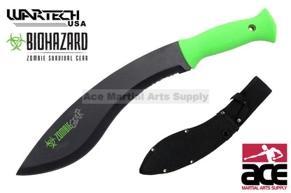15.5" Apocalypse Kukri Hunting Knife With Neon Green Handle, Black Mirror Finish, And Sheath.