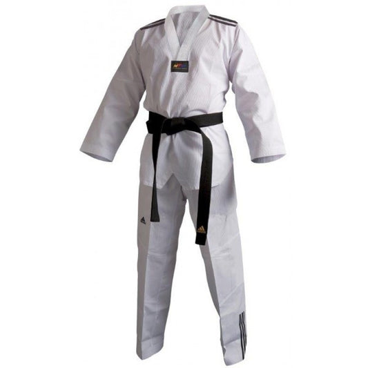 Adidas Adi-Club Taekwondo Uniform w/ 3 Stripes, White V-neck